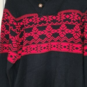 Stacy Adams Black V-Neck‎ Sweater with Pink Patterns